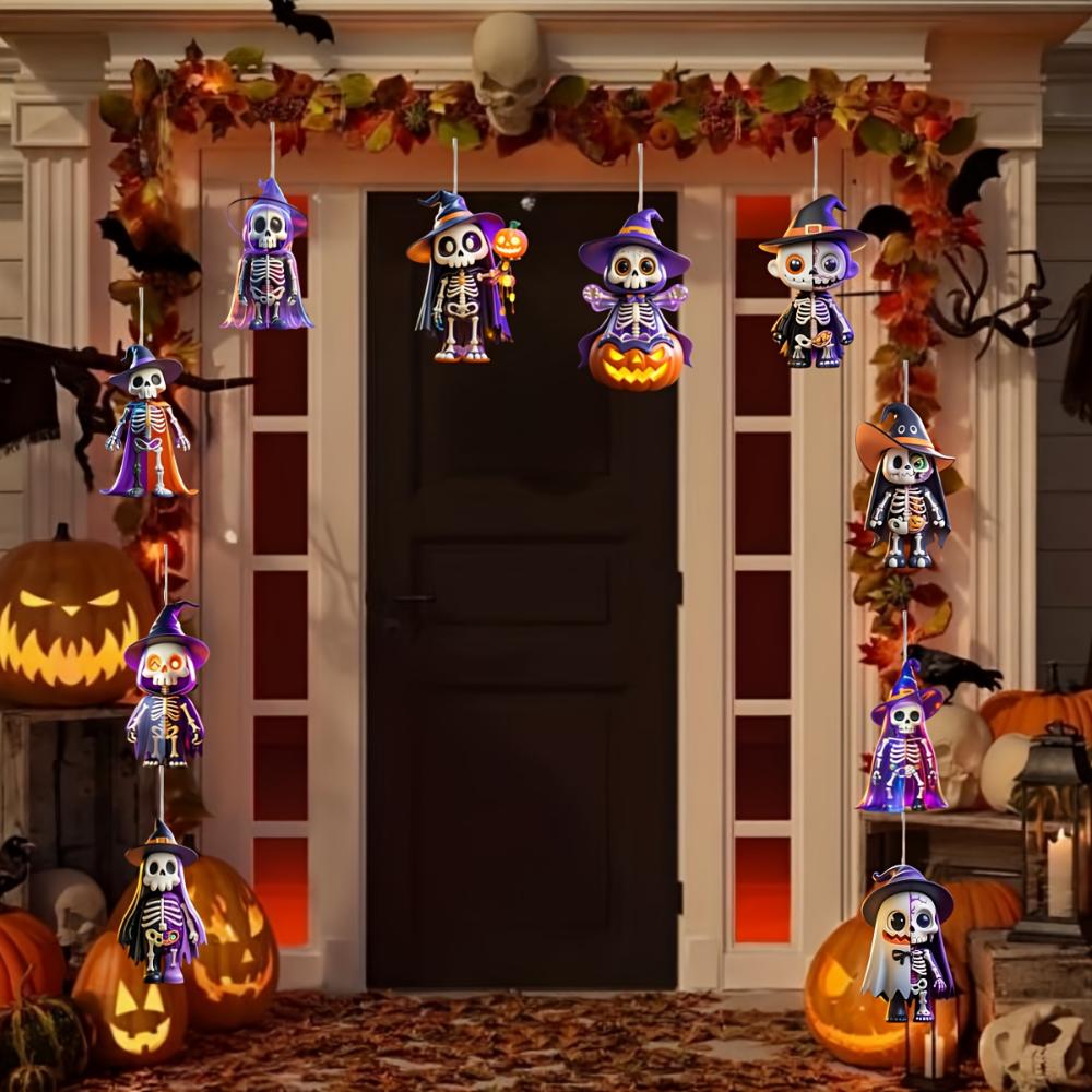 10 Pendentifs en bois à design graphique 2D sur le thème d'Halloween, décorations d'Halloween pour les fêtes d'Halloween, les événements et les réunions de famille, cadeaux idéaux