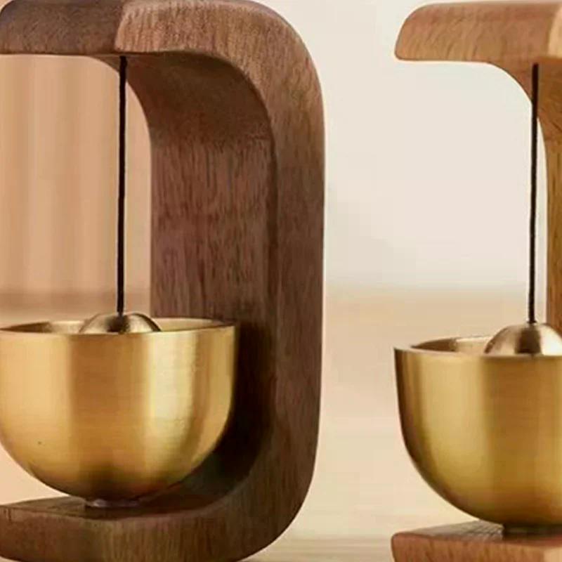 [PL]Simple Solid Wood Brass Bell Dopamine Wind Chimes Magnetic Traceless Glue Free Installation Doorbell Creative Decoration