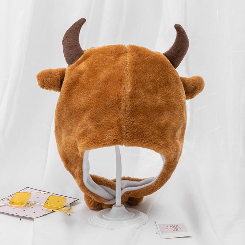 Kawaii Cow Hat Plush Cute Animal Cartoon Headgear Gift Windproof Warm Hat Dress Up Plush Halloween Cospaly Props