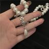 Pearl Saturn Classic Pendant Necklace Geometric Copper Design Fashionable Women