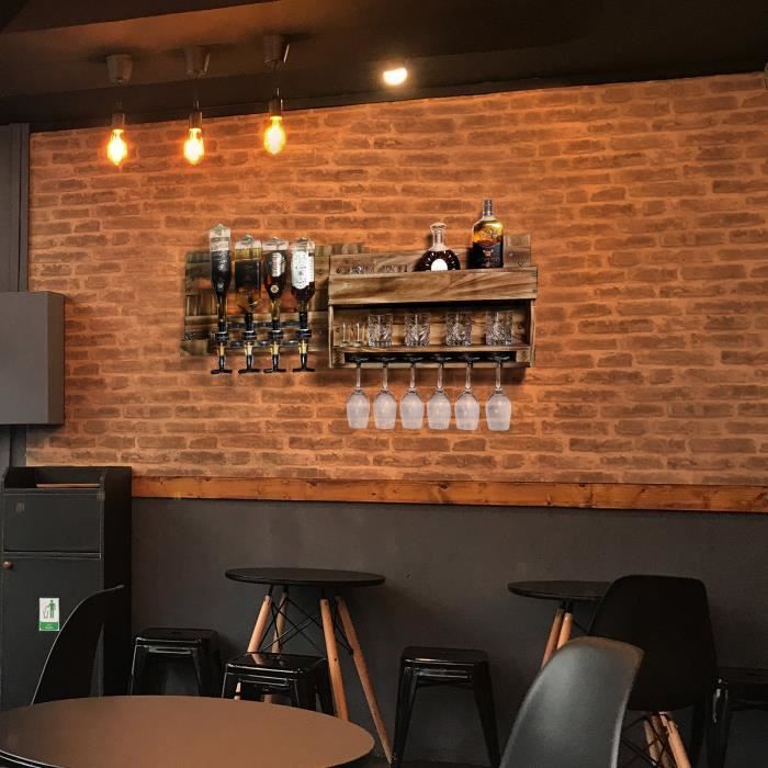 Yorbay Casier à Bouteilles Mural avec 4 Distributeur de Boissons, Étagère à Vin, Porte-Bouteilles et Porte-Verre à Pied