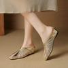 Inner Height-increasing Mesh Yarn Hollow Splicing Baotou 2025 New Summer Square Head Middle Heel Sandals Slope Heel Half Slippers Women