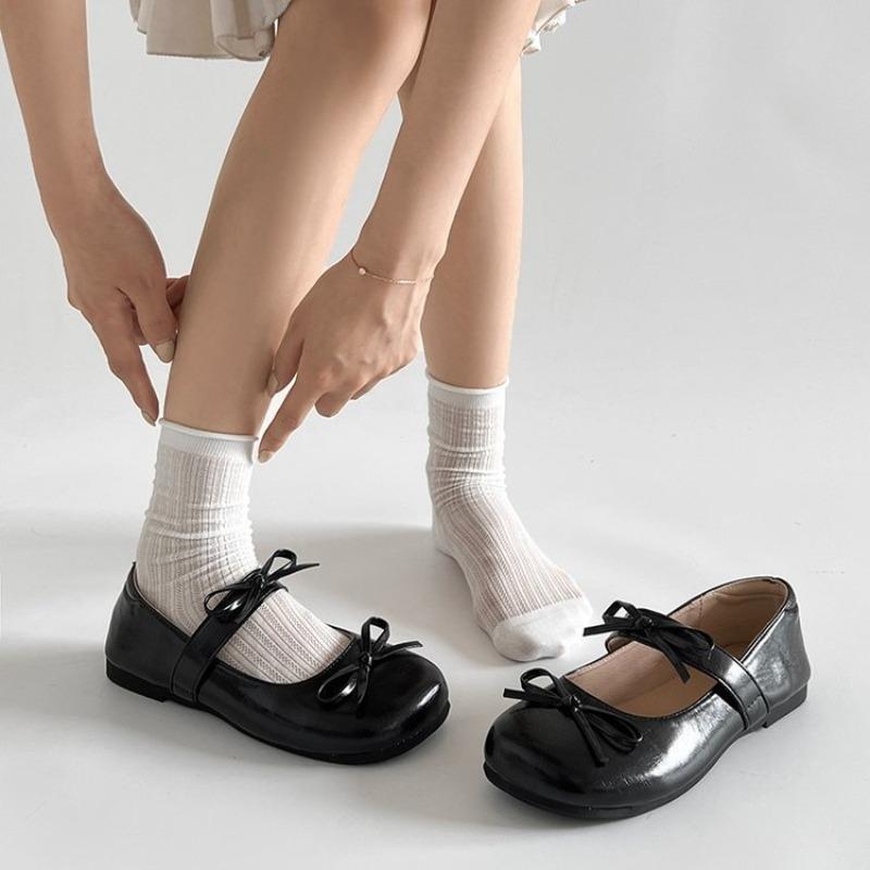 Retro round head Mary Jane shoes new with skirt bow small leather shoes student cute women's shoes