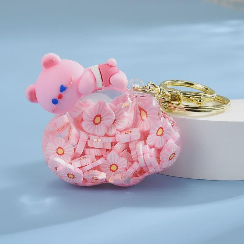 Breloc cu sticlă de nisipuri mișcătoare cu ursuleț de nor, pandantiv pentru pungă acrilic DIY