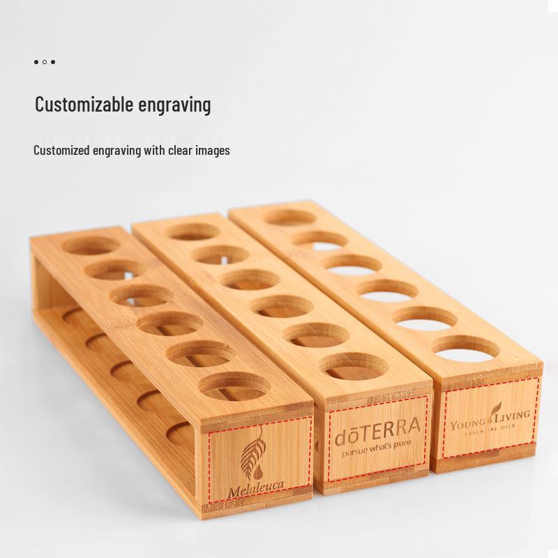 6-Compartment Bamboo & Wood Essential Oil and Perfume Bottle Display Rack