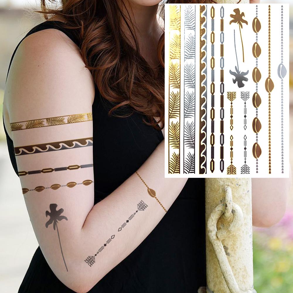 Golden Turtle Anchor Temporary Tattoo For Women Adult Realistic Compass Flower Fake Tattoo Sticker Washable Body Art Tatoo Decal