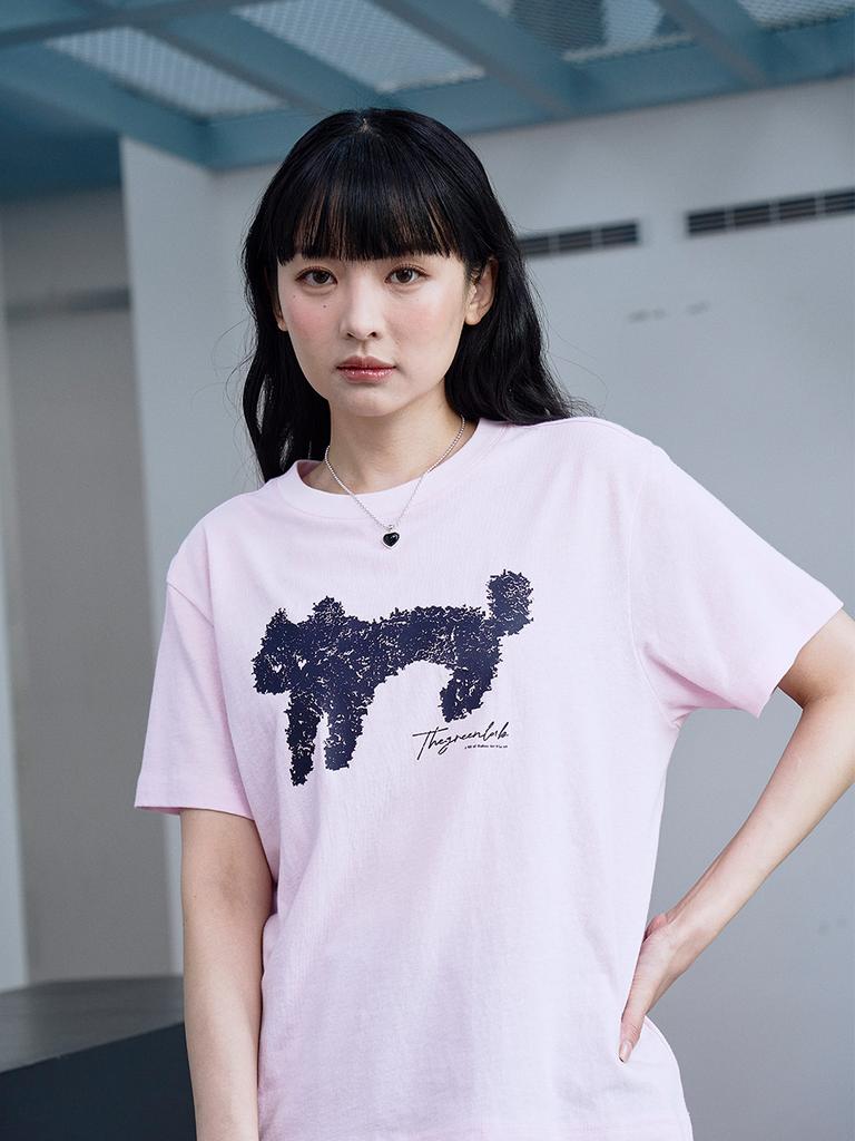 THE GREEN LAB Lovely Cat Short Sleeve T-Shirt [Strawberry Pink]