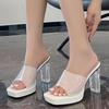 Women Platform Crystal High Heel Sandals Squared Toe Slide Sandals Office Nightclub Party Catwalk Show Semi-Transparent Sandals
