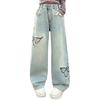 5-13 Years Kids Girls Loose Pants Butterfly Embroidered Casual Wide-Leg Jeans