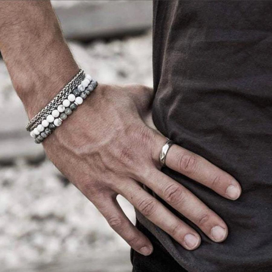 Matte Black Cubic Zirconia Ball & UFO Pendant Braided Bracelet Set