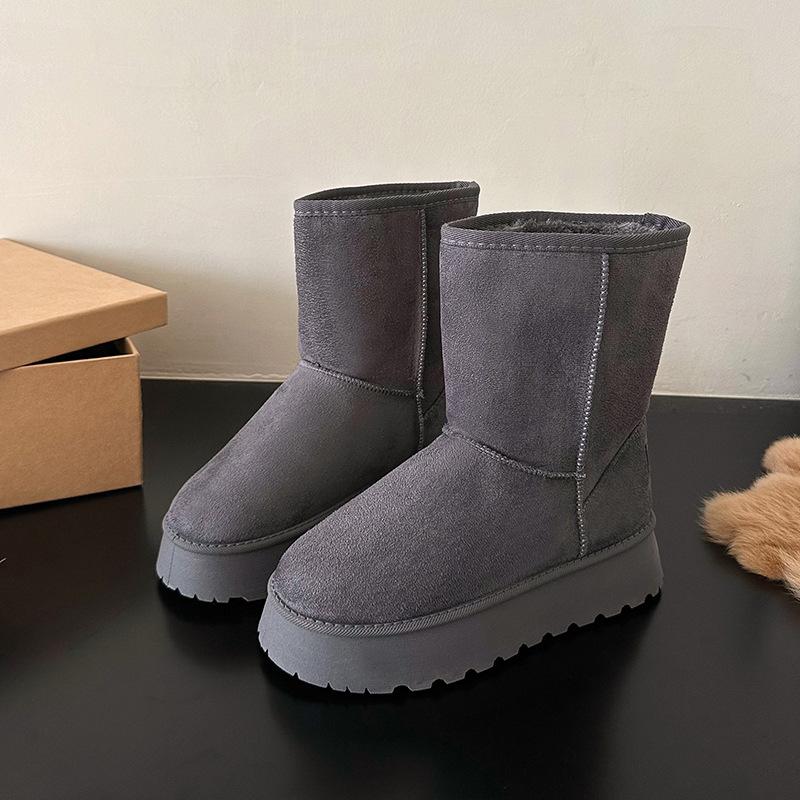 

2025 winter new snow boots women s large size basic classic couple non-slip waterproof high cotton boots 41 серый
