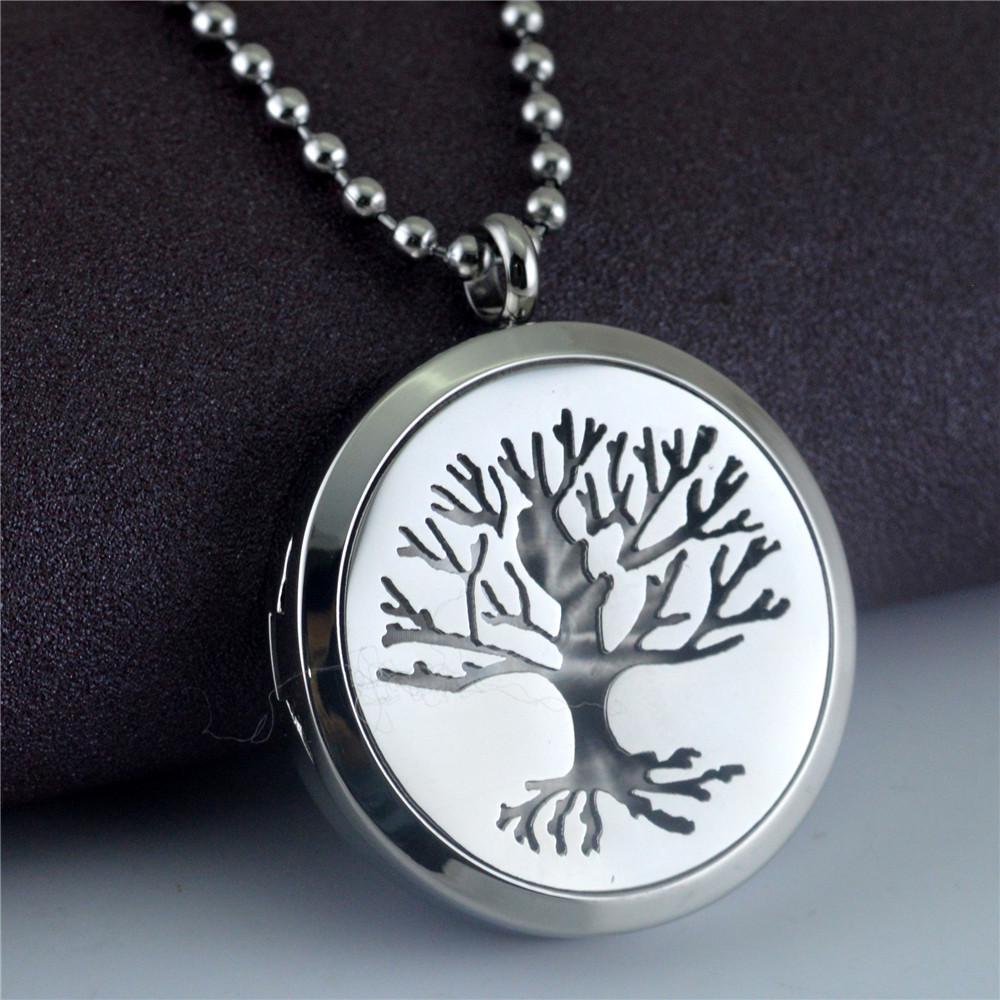 Personalized Round Photo Locket Necklace - Tree of Wisdom Pendant In Titanium Steel (STN653)