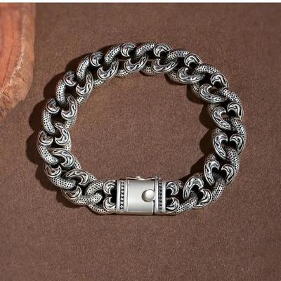 Hip-hop Men's Trendy Domineering Wide Version Flat Chain Retro Trendy Jewelry Love Rattan Pattern Bracelet