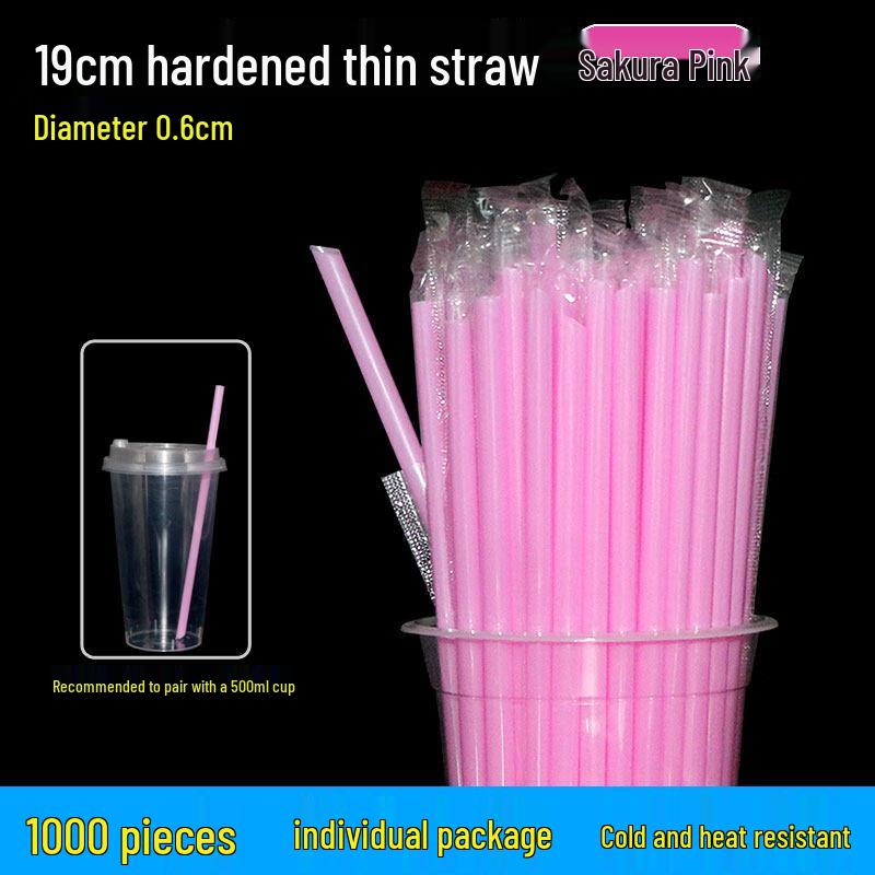 Ruhan Cherry Blossom Pink Hardened 19cm Thin Disposable Straws (2-Pack)