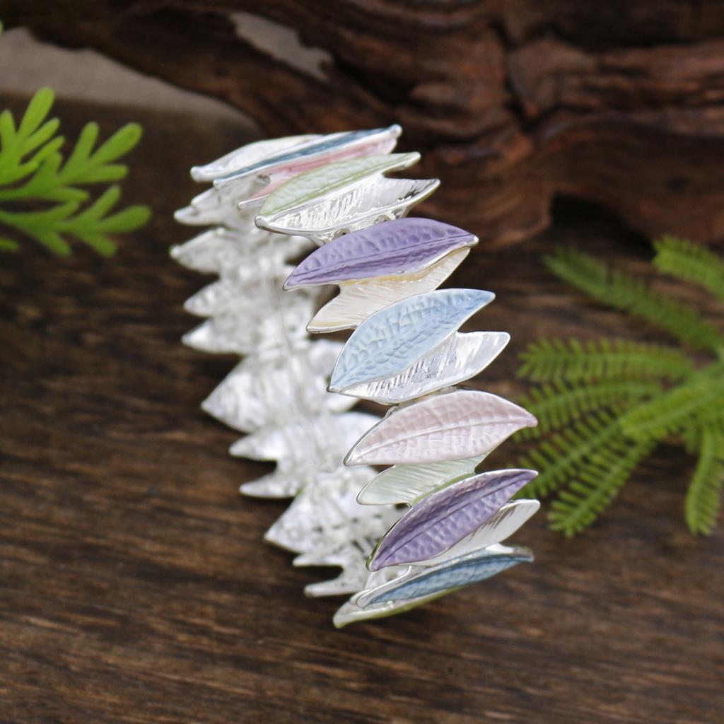 Neues Emaille geometrisches Blatt elastisches Armband, Damenmode hochwertiges Blatt vielseitiges Armband