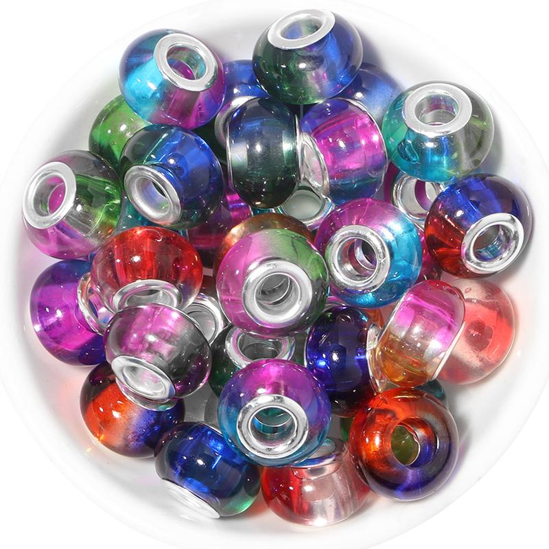 

20pcs 14x9.3mm Resin Beads Gradient Color Big Hole Round Loose Spacer Beads for Jewelry Making DIY Bracelet Necklace Accessories