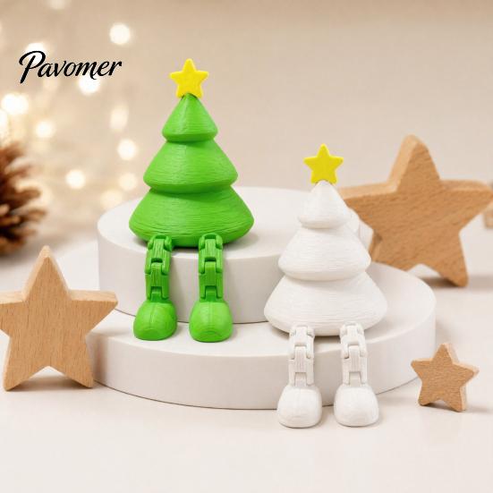 Christmas Tree Ornament Figurine with Articulated Legs, 3D Printed Xmas Statue, Mini Desk Decoration for Home Office Shelf Holiday