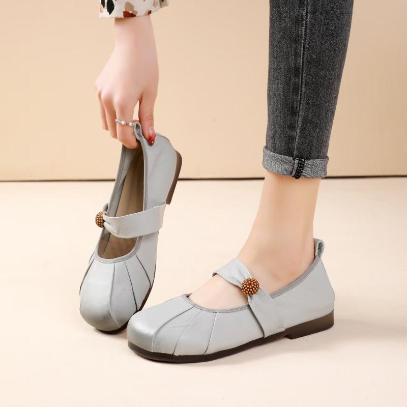 The first layer of soft cowhide soft sole bag head women's shoes retro shallow mouth single shoes new non-slip casual and comfortable grandma shoes