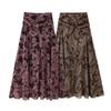 2025 Autumn European Style Women's Chiffon Print Wide-Hem Skirt