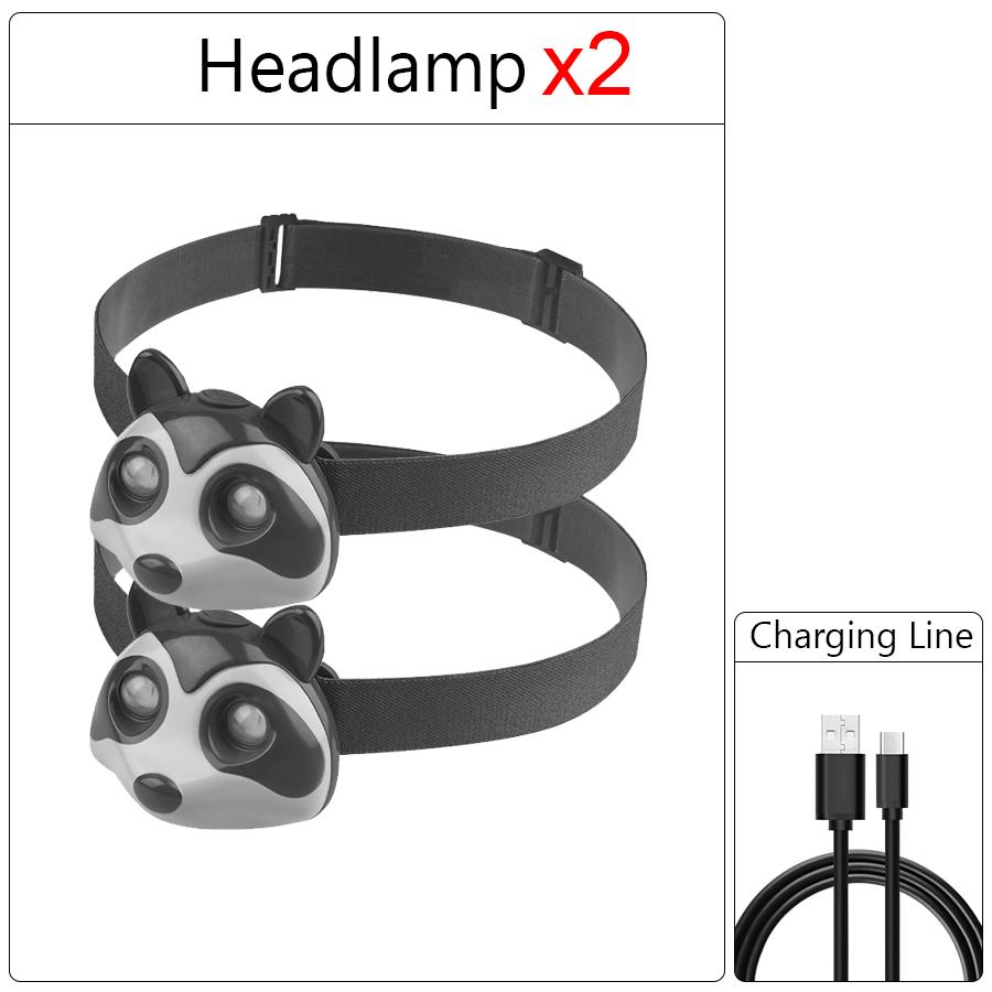 XIWANGFIRE Children's Exploration Headlamp Cute LED Fox Raccoon Shaped Lamp TYPE-C Rechargeable Portable Outdoor Waterproof Tool