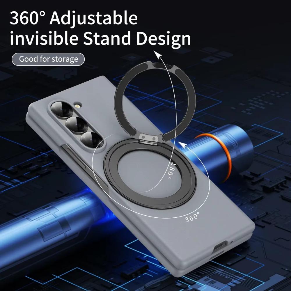 360°Ring Metal Holder Skin Feel Matte Case for Samsung Galaxy Z Fold 7 6 5 4 3 Magsafe Magnetic Wireless Charging Bracket Cover