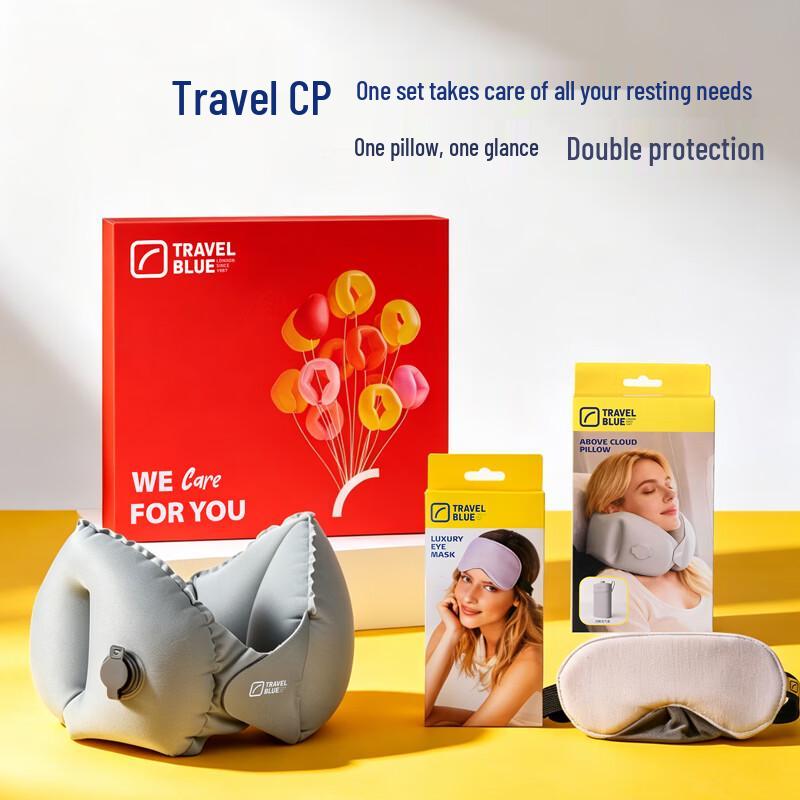 TRAVEL BLUE Cloud Inflatable Neck Pillow and Sleep Mask Set