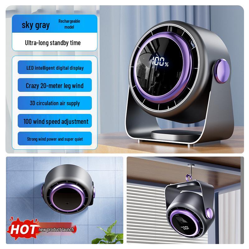 Desktop Mini Fan with 100-Speed Digital Display, USB Charging, and Turbine Air Circulation for Office Use