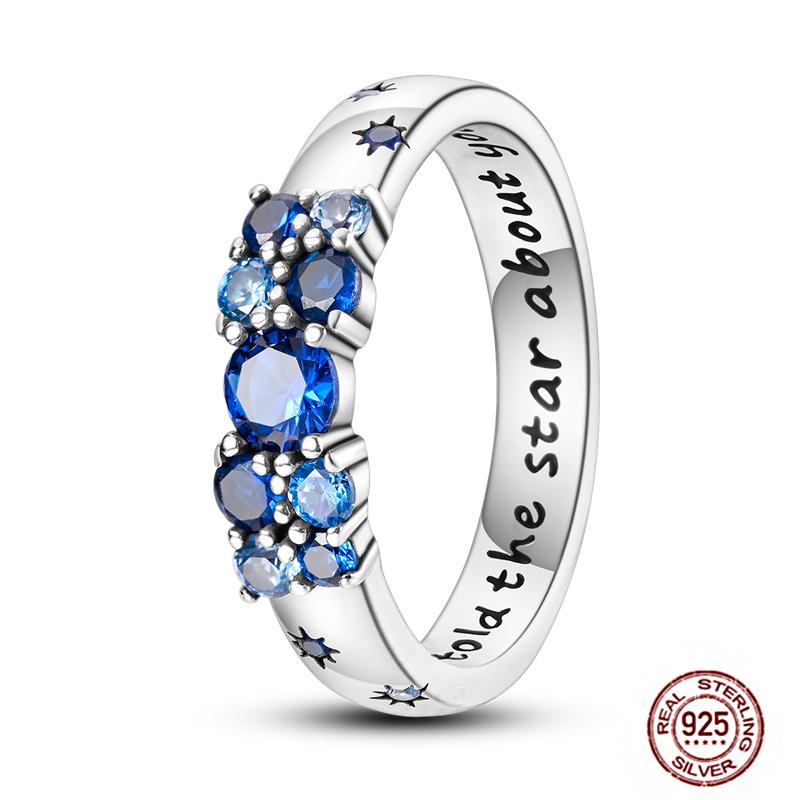 Luminous Firefly 925 Silver Ring Sparkling Rainbow Color Heart Wishbone Flower Original Rings For Women Wedding Jewelry