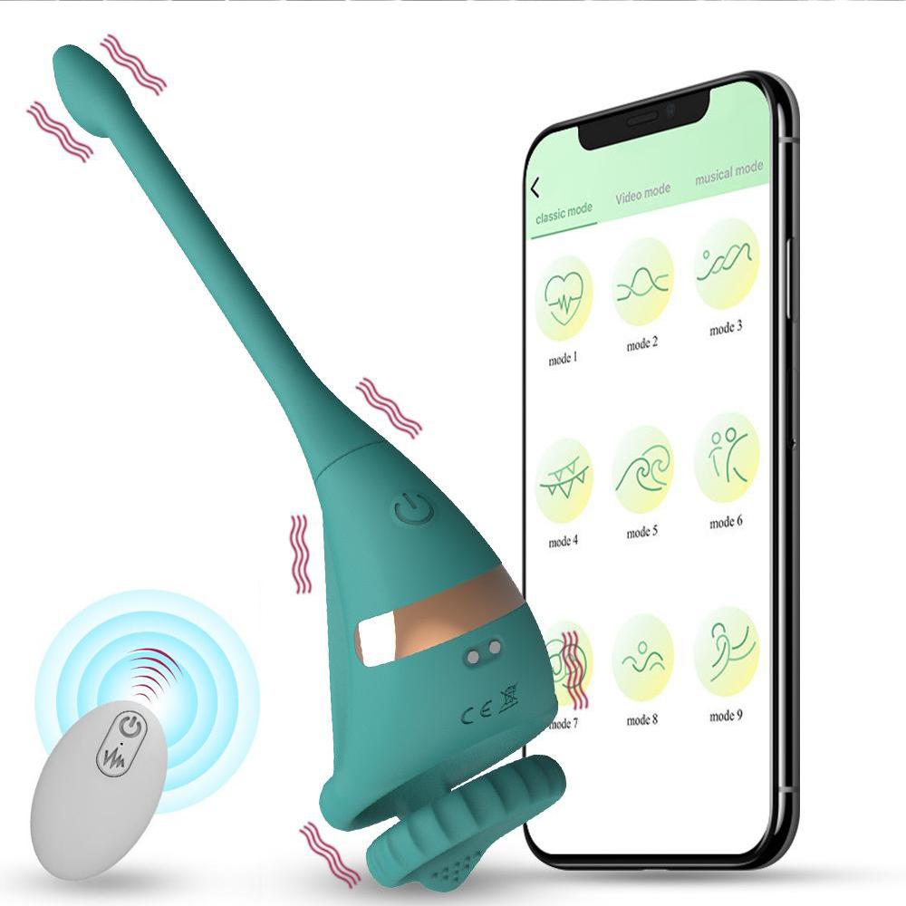 APP Controllo remoto Doppio anello Doppio shock Chiusura Cum Ring Plug anale Coppia vibratore Giocattoli del sesso Anello del pene remoto Prodotti per adulti