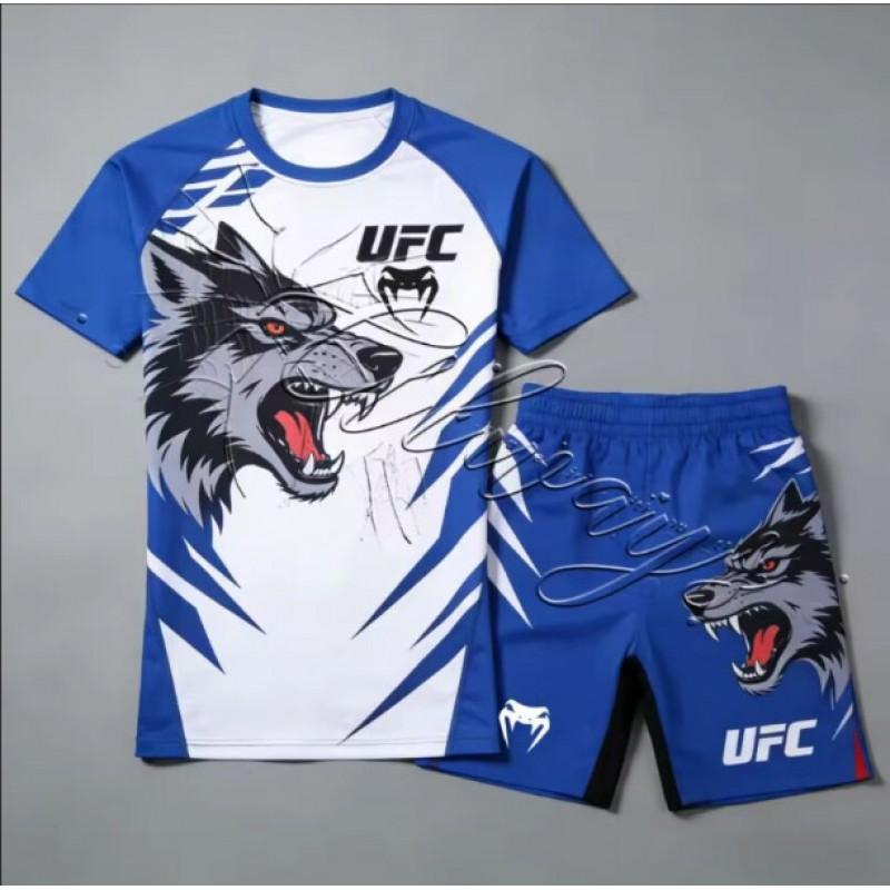Atmungsaktives MMA Trainingsset für Herren 3D Digitaldruck Kurzarm-T-Shirt Shorts Sportbekleidung