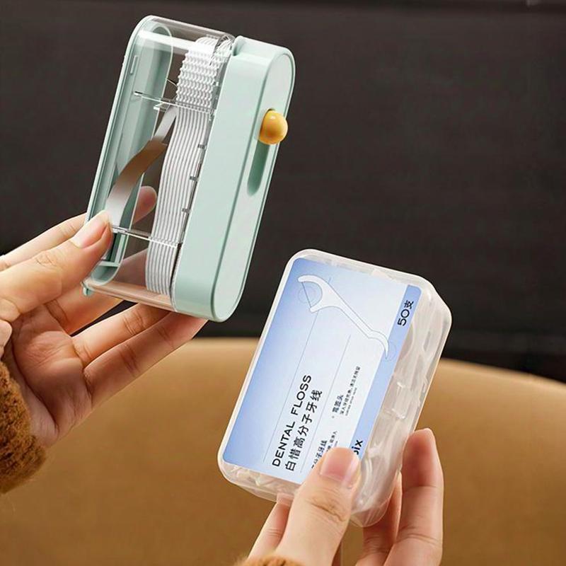 Portable Floss Dispenser Includes 10Pcs Floss Automatic Ejectable Floss Organiser Disposable Flossing Sticks Oral Care Press-On