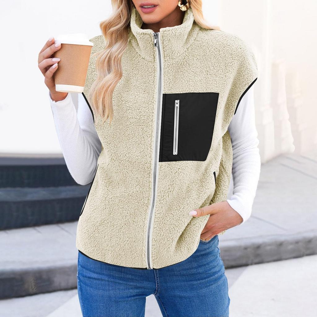 Women's Fashionable Fleece Vest, Warm And Casual Loose-fitting Fleece Jacket