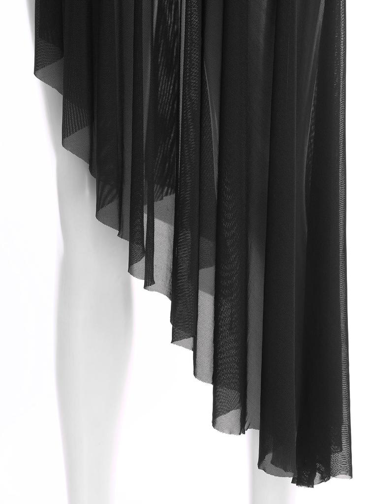 Womens Asymmetrical Lyrical Dance Dress Mock Neck Cutout Sheer Mesh Shiny Rhinestones Performance Costume