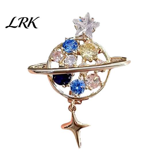 Golden Plated Scarf Pin Rhinestone Hollow Planet Brooch, Metal Lapel for Men Women, Brooch Decorative Badge Clothes Bag Hat Suits Anti Slip Collar