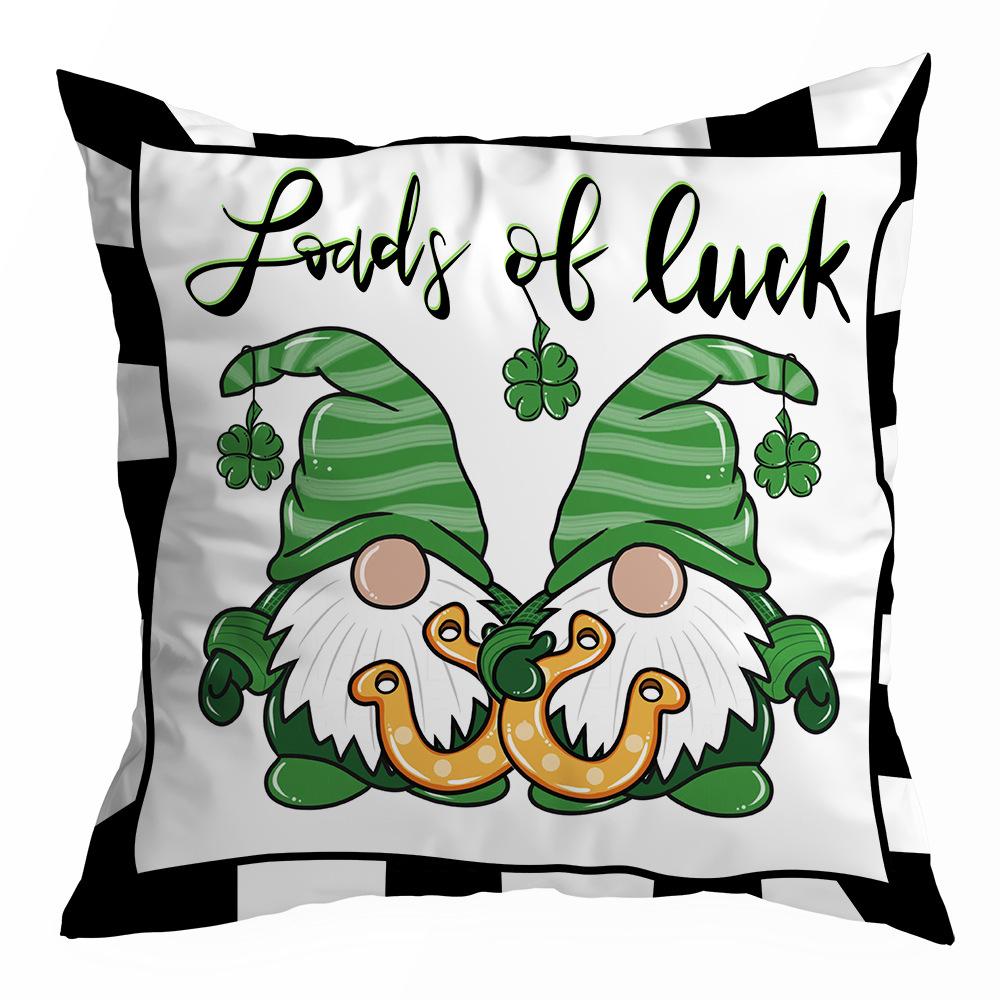 St. Patrick's Day Peach Skin Velvet Pillowcase, Green Four-leaf Clover Printed Sofa Pillow Cushion