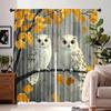 2pcs Boho Bird Print Curtains – Owl & Leaves Design for Festive Room Decor