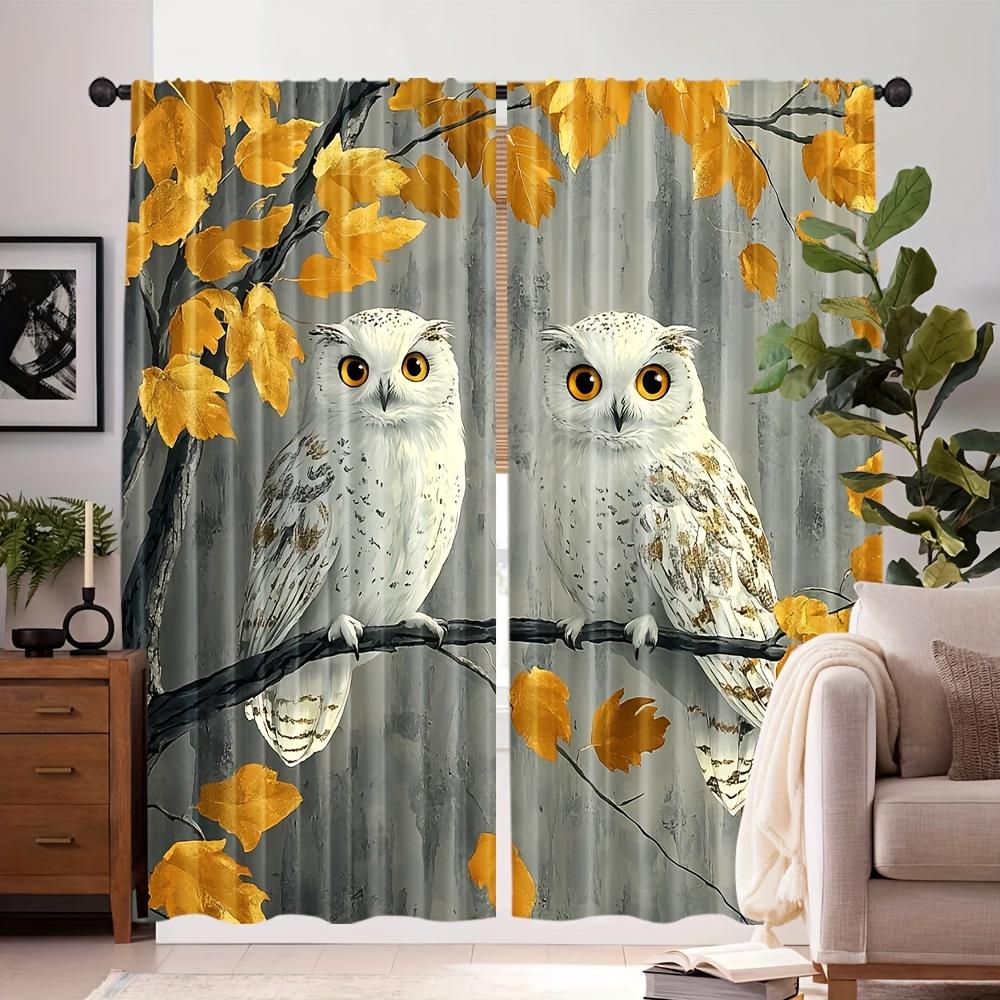 2pcs Boho Bird Print Curtains – Owl & Leaves Design for Festive Room Decor