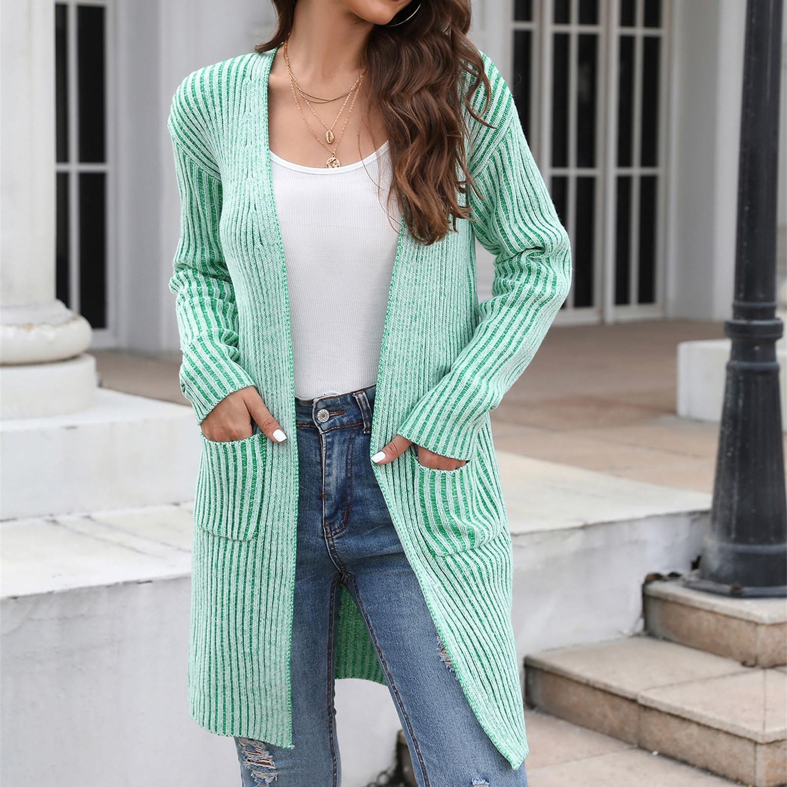 

Fashion Women Long Sleeve Knit And Winter Cardigan Sweater Solid Color Coat XL зелений