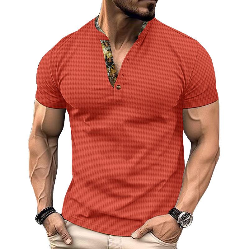 Summer Men's Short Sleeve Tops Waffle Lapel Camouflage Polo Shirt Plus Size Polo Shirt Men's Casual T-Shirt Tops