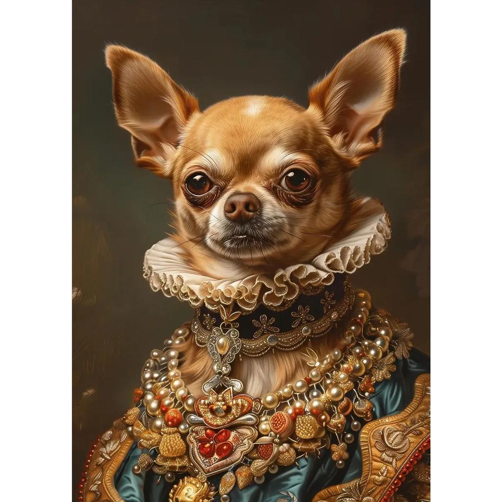French Bulldog Chihuahua Poodle Dogs Royal Portrait Canvas Painting Print Art Posters Vintage Wall Art Mural for Home Decor