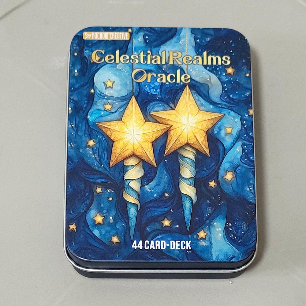 Celestial Realms Oracle Deck | 11.5*8cm 44 Cards with Guidebook in Metal Tin Box, Cosmic Celestial Themed Oracle Cards