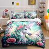 Unicorn with Flowers and Butterflies Bedding Duvet Cover Set  (1*Duvet Cover 2*Pillowcases, Without Duvet Insert)