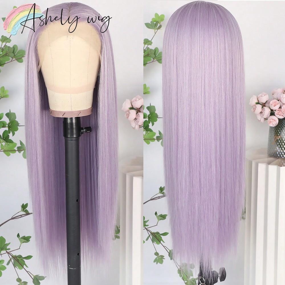Stunning Purple Hair Synthetic Lace Front Wig 26 Inch Long Straight Hair Wigs 13X4 HD Lace Wigs Heat Resistant Wigs for Women