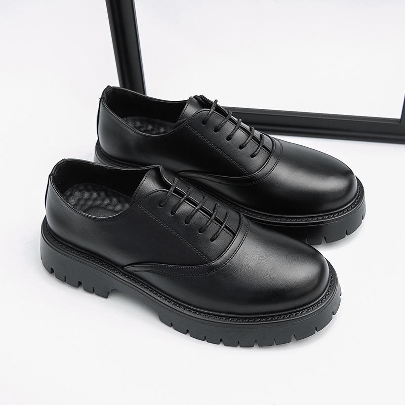 New Thick-soled Heightening Big-headed Leather Shoes Men's Patent Leather Glossy Casual Shoes Thick-heeled Loafers Hairstylist Men's Shoes