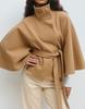 European and American Women's Autumn/Winter Wool Cape Coat with Stand Collar and Belt