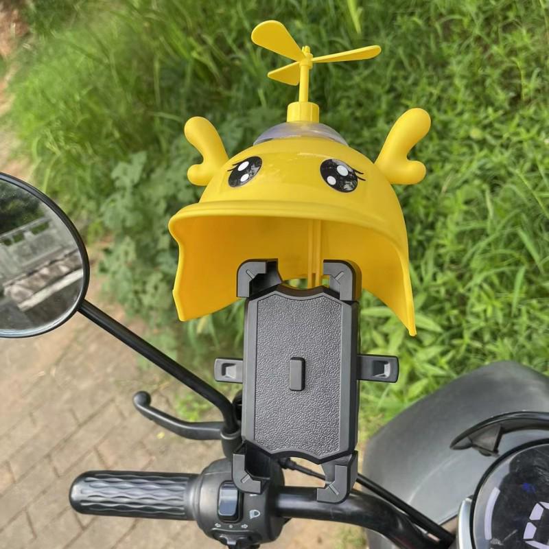 Electric Car Phone Holder with Bamboo Dragonfly Hat and Sun Visor for Cyclists