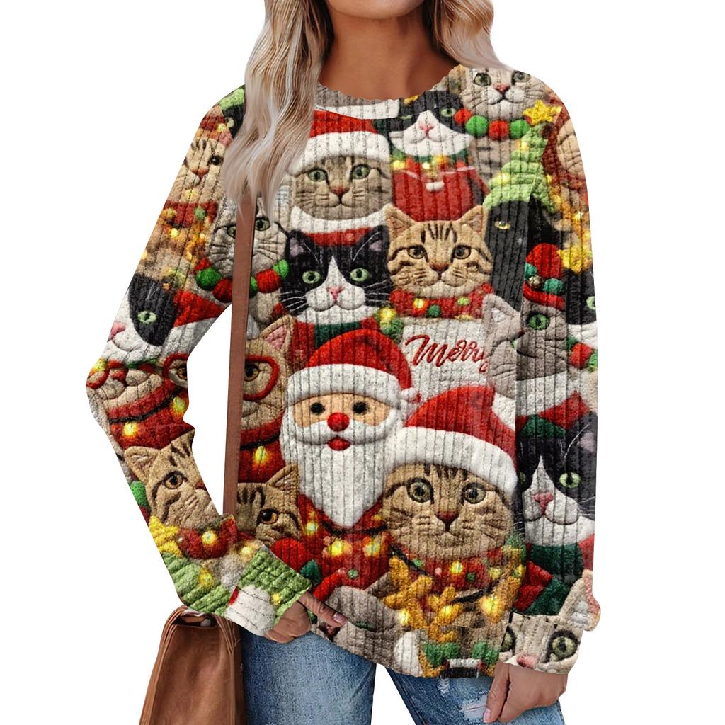 Women's Printed Lightweight Brushed-Cotton Round Neck Top