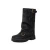 Pants Boots Belt Buckle Round Head Medium Boots Autumn and Winter Large Size Women's Boots
