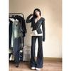 Autumn 2025 Women’s Street Style Slim Zip-Up Sweatshirt & Wide Leg Pants Set
