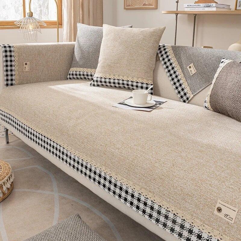 Cotton Color Block Linen Sofa Cover Non-slip Sofa Cushion Towel Home Decoration Carpet Simplicity Couch Cover for Living Room